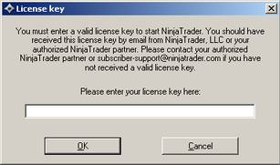 Введите лицензионный ключ для NinjaTrader